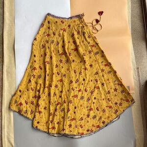 Yellow Circle Skirt with Parrots, Fish and Elephants